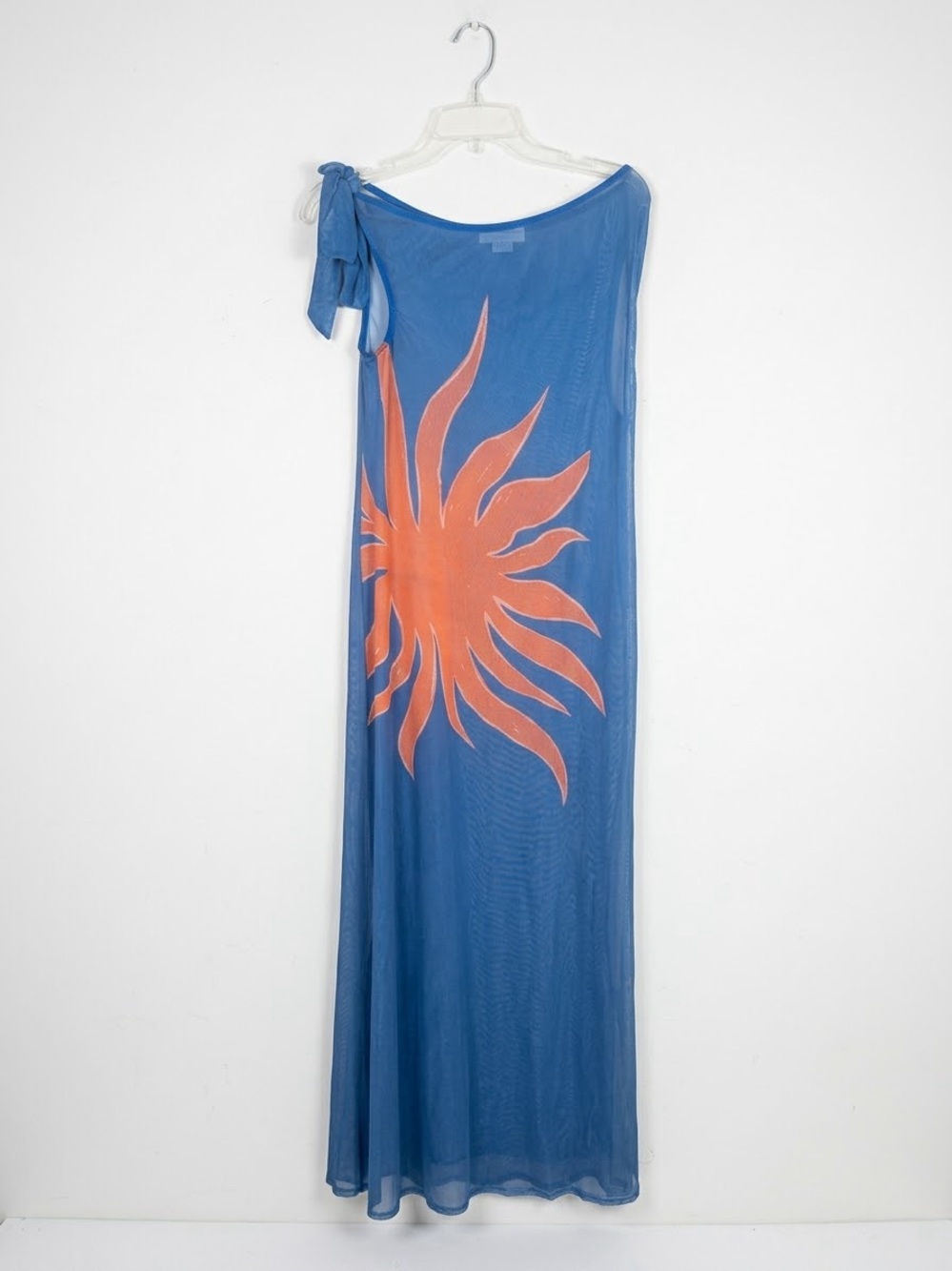 Never Fully Dressed Blue Sol Lyla Sun Mesh Maxi Dress Size 10 US Tie Cover Up